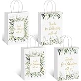 Colarr 24 Pcs Greenery Thank You Gift Bags Bulk 4 Design with Handles Wedding Thank You Baby Shower Favor Paper Bags for Wedding Birthday Favors Graduation Party Gifts 6.3 x 3.1 x 8.7 Inches