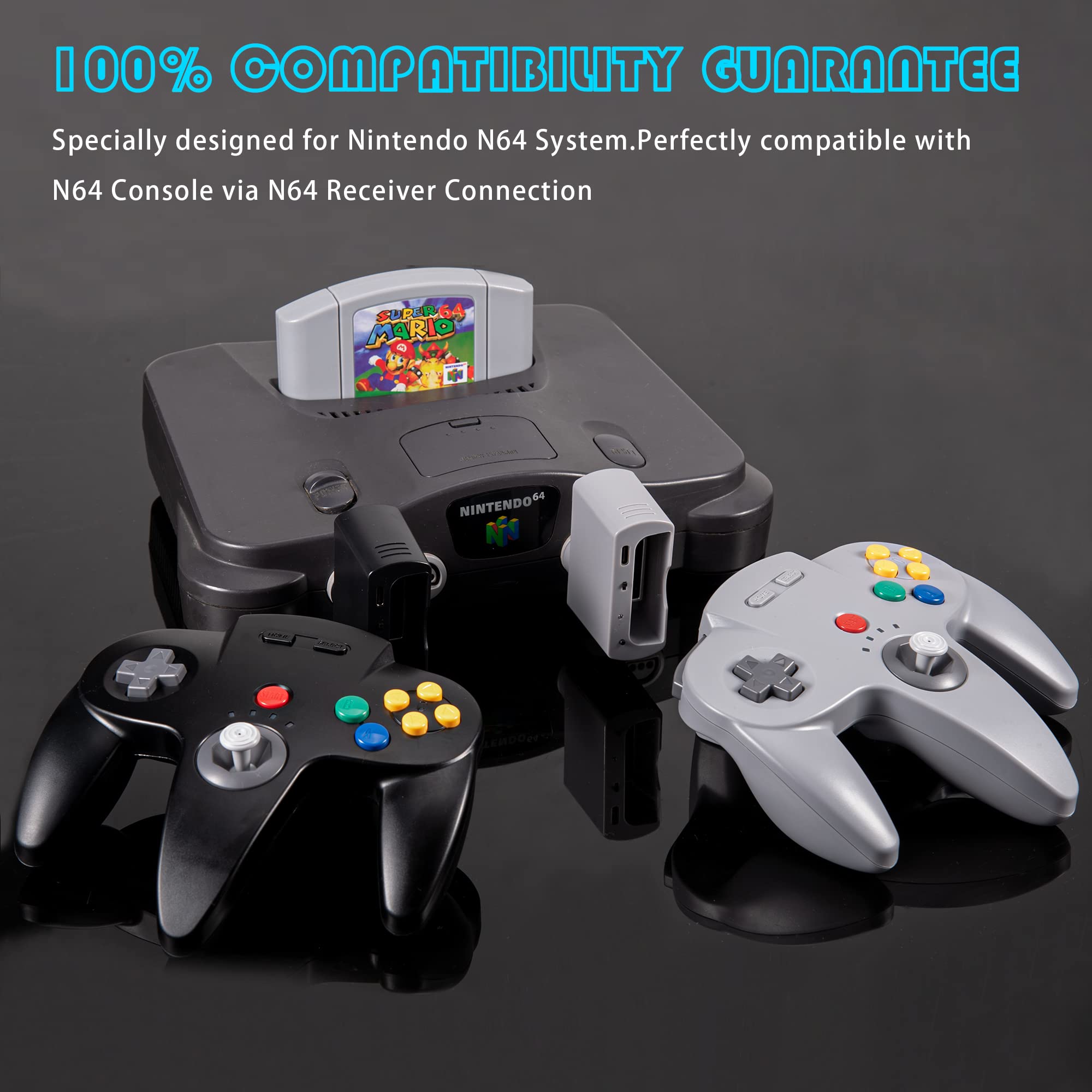 2.4 GHz Wireless N64 Switch Online Controller, USB Receiver & N64 Receiver, Compatible with Windows PC Laptop iOS Mac Raspberry Pi, N64 / Switch Online/NSO - (Rechargeable) (Plug and Play) Gray