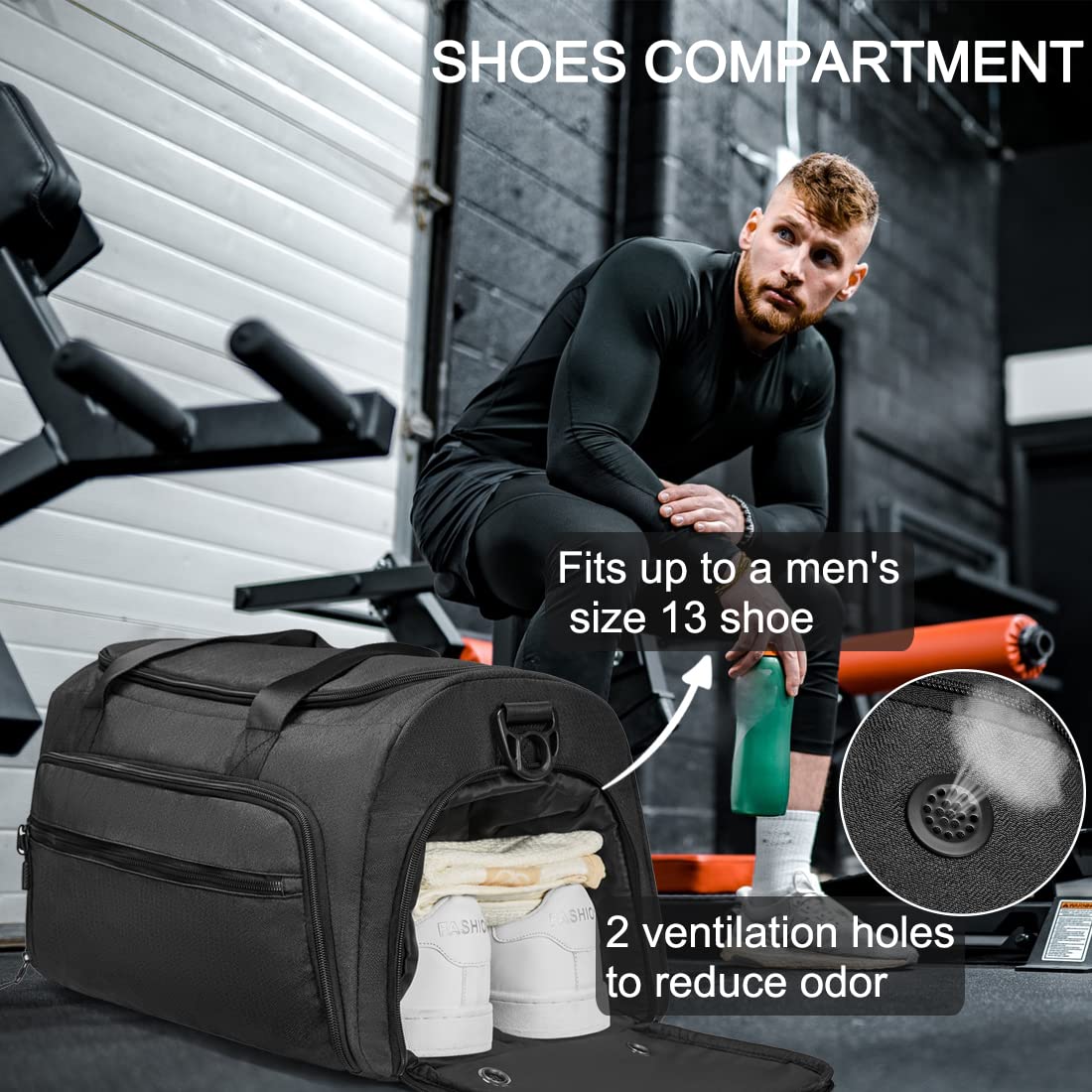 SOAEON Gym Bag for Men Women, Small Fitness Workout Sports Bag with Wet Pocket & Shoes Compartment, Water Resistant Overnight Weekender Duffel Bag