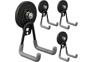 ULIBERMAGNET Heavy Duty Magnetic Hooks,Strong Large Magnet Hooks for Power Drill,Garden Tools, Hose,Pegboard,Garage,Workshop,4 Pack Magnetic Storage Hooks for Indoor Outdoor Hanging(Gray)