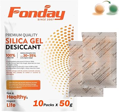 Fonday 50g x10 Rechargeable Silica Gel Desiccant Packets Food Grade