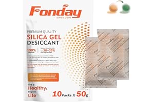 50Gram 10Packets Fonday Rechargeable Silica Gel Desiccant Packets Food Grade Fast Reactivate Desiccant Bags Moisture Indicating Orange to Green