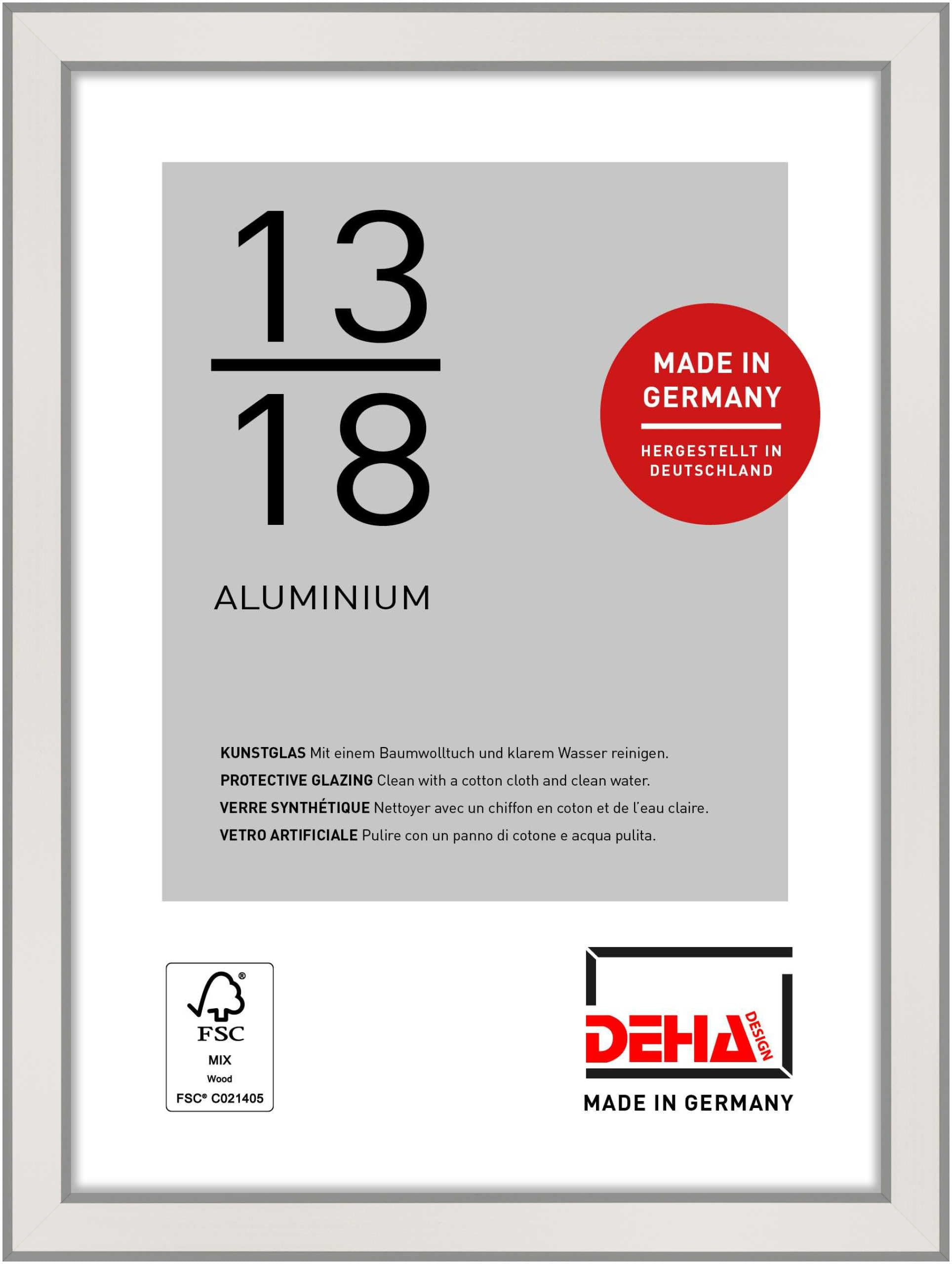 DEHA Design Boston Aluminium Picture Frame - 13x18 cm (5x7 in) – Silver - with Synthetic Glass and Push/Turn Clips