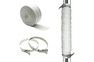 DOBTIM Fireproof Pipe Wrap Insulation 2" Wide X 32' Long, Fiberglass Heat Shield Tape Pipe Webbing for Stove Flue Protector with 2 Clamps, White