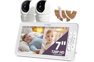 Comfyer 7" HD Split-Screen Baby Monitor with 2 Cameras, Video Baby Monitor with Camera and Audio, Flexible Bracket, Non-WiFi,