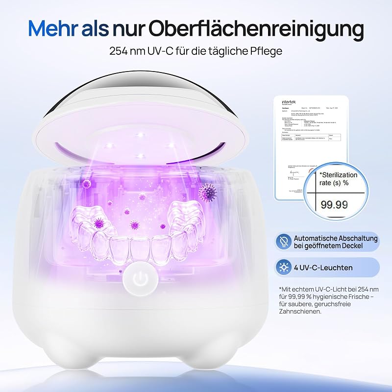Ultraschallreinigungsgerät für Zahnschienen, 48 kHz, UV-C, Weiß