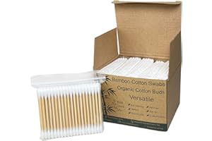 Bamboo Cotton Swabs - Biodegradable Double-Tipped Organic Cotton Buds with Wooden Sticks for Makeup, Personal Care, Ear Clean