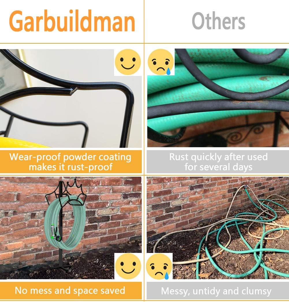 Garbuildman Freestanding Garden Hose Stand Holder - Metal Water Pipe Reel Rack for Outdoor, Shiny Black : Garden & Outdoor