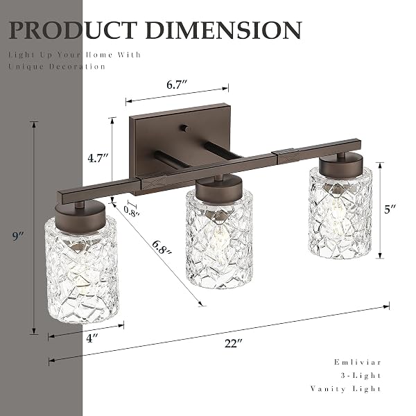 EMLIVIAR 3 LIGHT VANITY WALL SCONCE, FARMHOUSE BATH WALL LANTERN FIXTURE FOR MIRROR BEDROOM LIVING ROOM BEDROOM HALLWAY, HE294B-3W ORB
