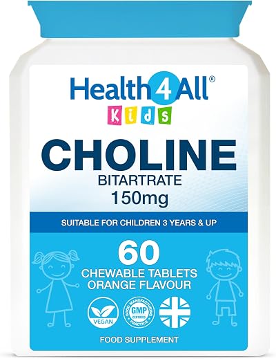 Health4All Choline 150mg 60 Chewable Tablets 3+ Vegan Orange Flavour