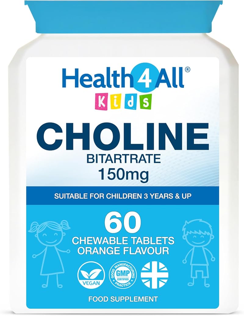 Health4All Choline 150mg 60 Chewable Tablets 3+ Vegan Orange Flavour