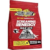Screamin Energy Max Hit Sample Pack with Panax Ginseng, 6 Individual Pouches, 3 Flavors (Coffee Mocha, Vanilla Latte, Tropical Punch), Ready to Drink Energy Shots