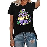 Mardi Gras Shirts Women Fat Tuesday Carnival Graphic T-Shirts Mardi Gras Outfit Gifts Holiday Shirt Tees