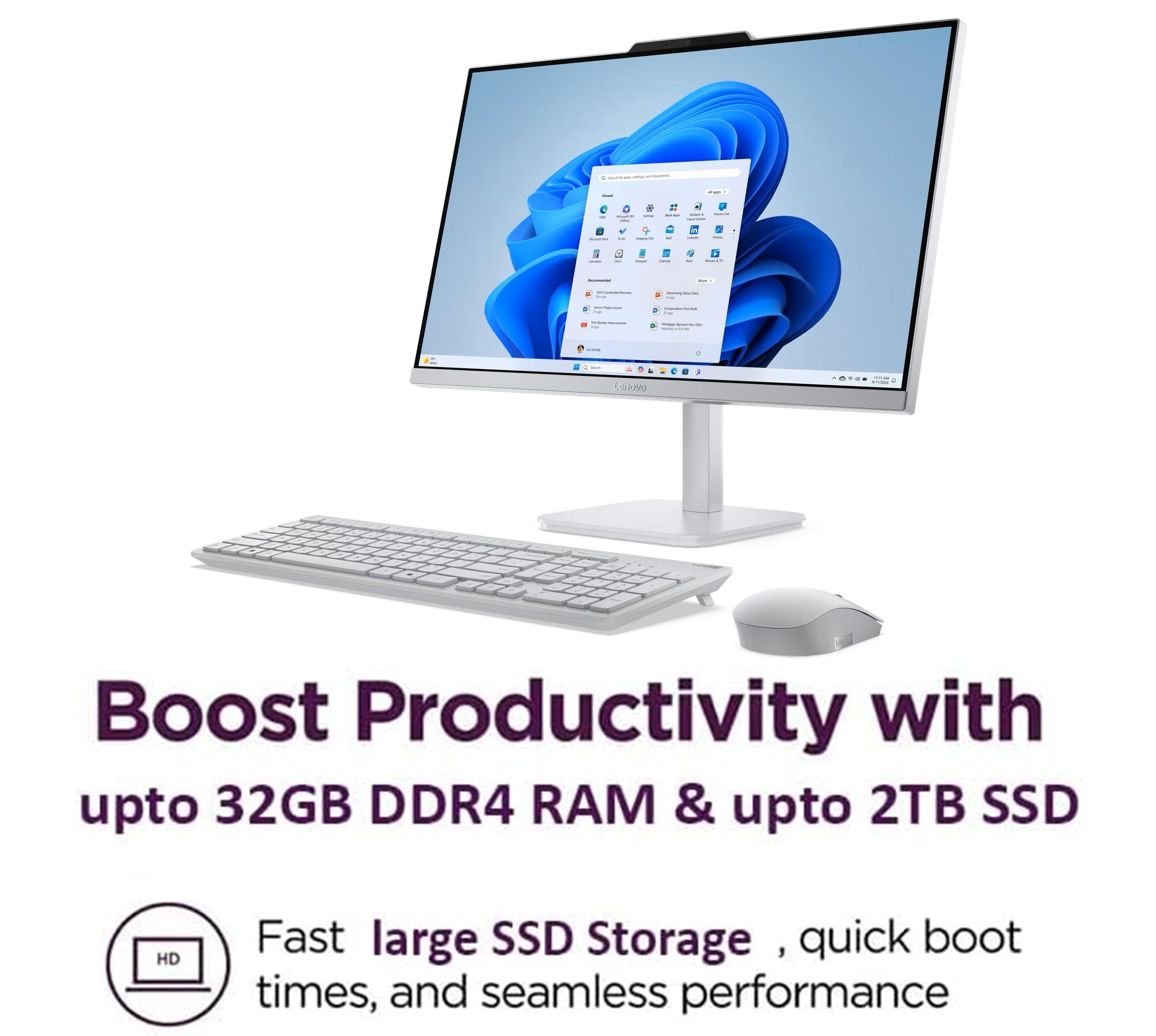 Computadora de escritorio todo en uno Lenovo FHD de 24" para el hogar y la oficina, procesador Intel, 16 GB de RAM, 256 GB PCIe SSD, HDMI, WiFi 6, Bluetooth 5.2, Business AIO, Vent-Hear, teclado y mouse inalámbricos, Windows 11