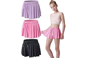 3 Pack Girls Flowy Shorts with Spandex Liner 2-in-1 Youth Butterfly Skirts for Fitness, Running, Sports