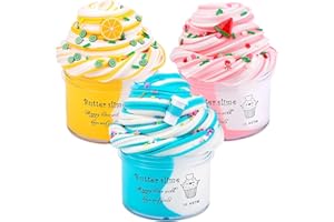 Keemanman Butter Slime Kit 3 Pack with Watermelon, Latte and Lemon Charms, Cool Preppy Stuff, Cute Stress Relief Toys and Bir
