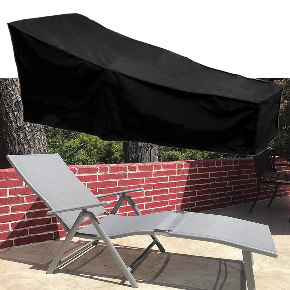 ELR Black Chaise Lounge Chair Cover Waterproof Dust-Proof Patio Chaise Covers Protection for Garden Yard Outdoor Furniture Recliner Cover