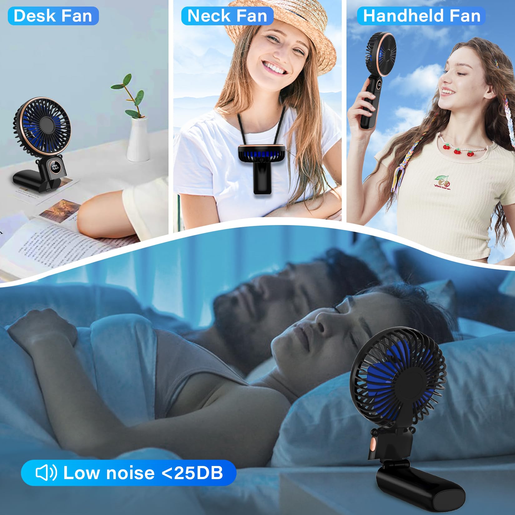 Portable Handheld Fan 5200mAh, USB Rechargeable Foldable Electric Personal Small Mini Hand Held Fan, 22Hrs Runtime, 6 Speeds, LED Display, Battery Powered, Gift for Men, Women, Travel, Outdoor, Makeup