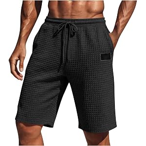 UHBYGV Mens Summer Sweat Shorts Casual Stretch Elastic Waist Waffle Workout Gym Drawstring Running Short with Pockets