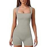 YIOIOIO Women's Workout Seamless Romper Yoga Ribbed Bodycon One Piece Square Neck Shorts Jumpsuit