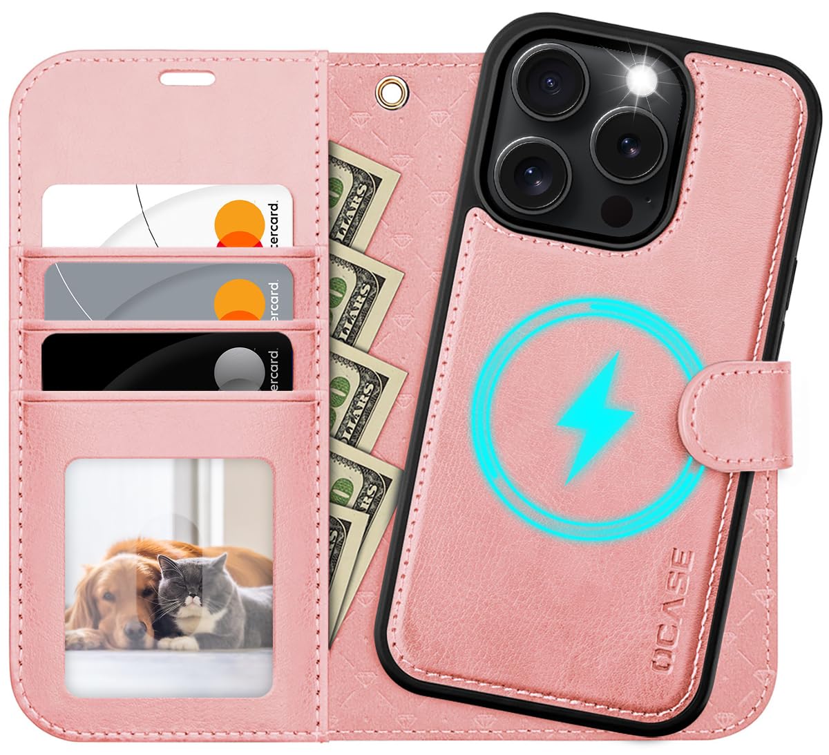 Photo 1 of OCASE for iPhone 16 Pro Case Detachable Wallet Case with Card Holder, 2 in 1 Pu Leather Flip Folio with RFID Blocking Stand Wrist Strap Shockproof Phone Cover 6.3 Inch 2024, Light Pink
