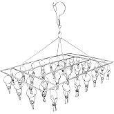 Stainless Steel Sock Drying Rack with 36 Clips, Swivel Hook Wind-Proof Clothes Hanger Rack for Sock, Bras, Underwear, Laundry Accessories