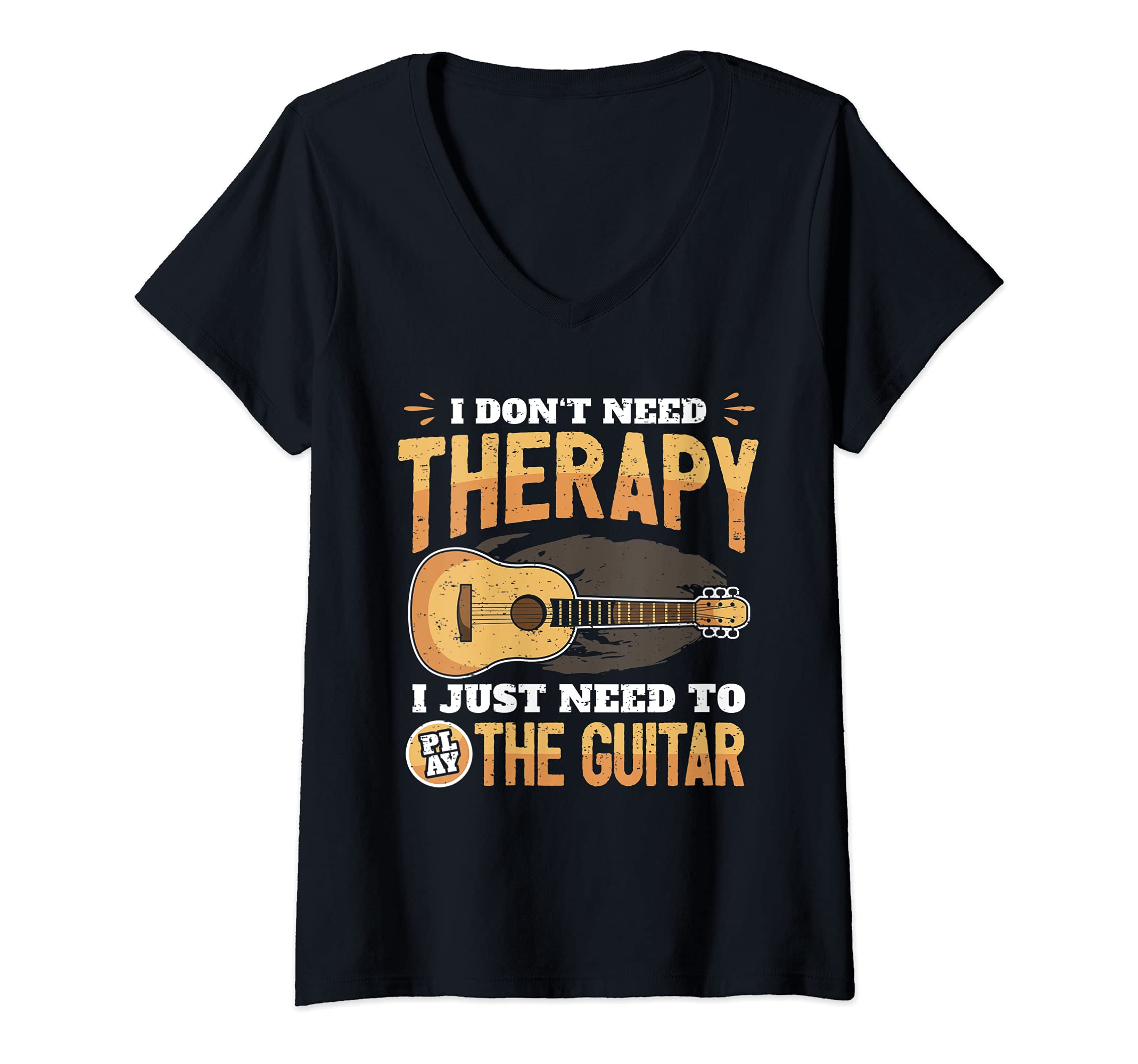Womens Funny Guitar Player Saying Guitarist Music I Therapy V-Neck T-Shirt