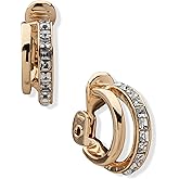 ANNE KLEIN Women's Gold Tone EZ Comfort Clip Hoop Earring featuring crystal accents