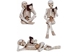 Dlfghos 3 Pieces Halloween Skeleton Statue Halloween Skull Figurine Home Decor Reading Skeleton Figurines Decorations for Indoor Fireplace Home Kitchen Desk Office Party