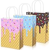 12 Pack Baseball Ice Cream Drip Party Bags 8.3 x 6 x 3 in Ice Cream Drip Baseball Stuff Paper Gift Bags with Handle Goodie Treat Snack Basket for Summer Birthday Party Favor Decoration Supplies