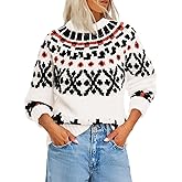 Saodimallsu Womens Fair Isle Sweater Vintage Crew Neck Long Sleeve Chunky Knit Fall Winter Pullover Sweaters Tops