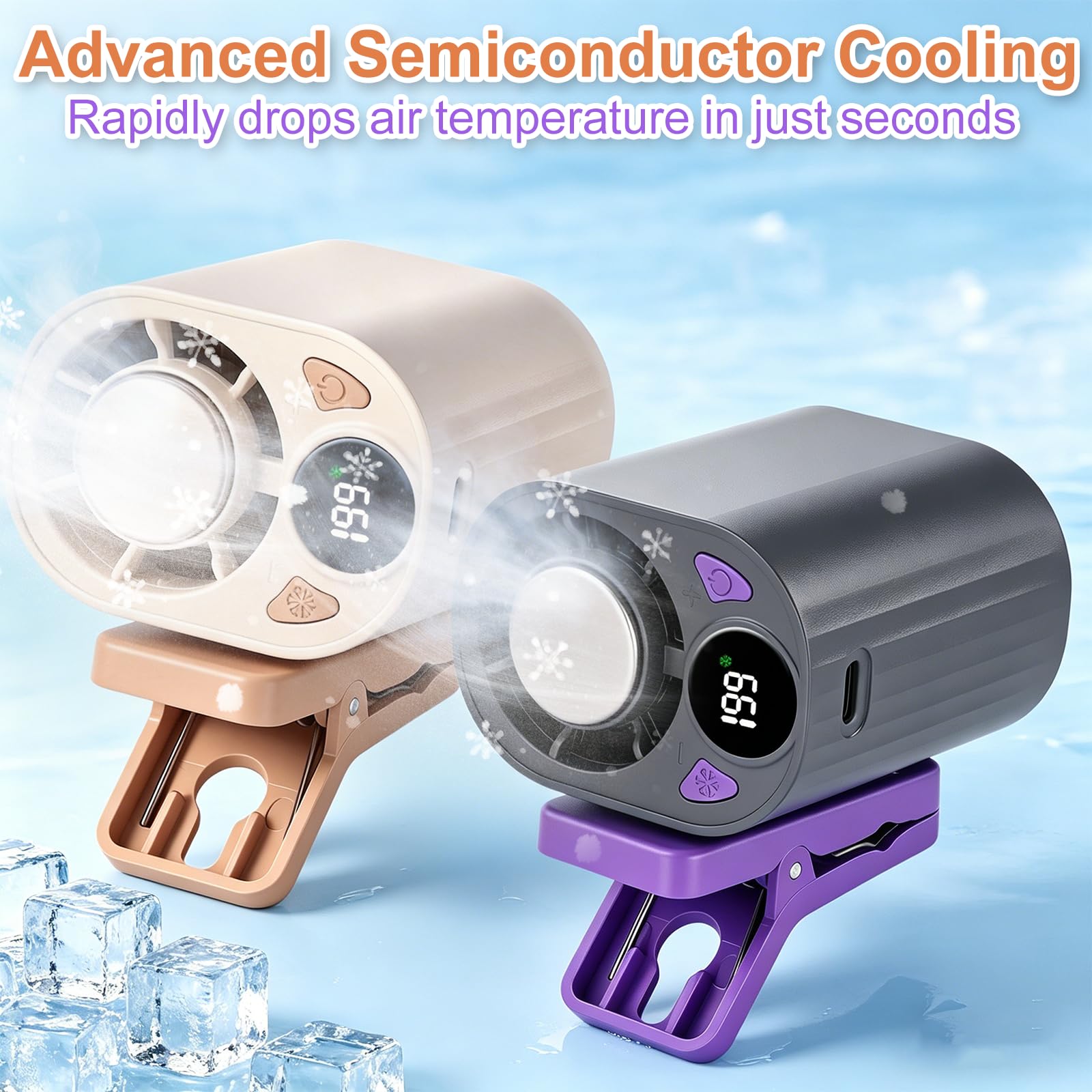 Condition photo showing New/Like New for uwoneg 2pcs car clip on air conditioner fan with led display 360° rotation portable mini personal fa