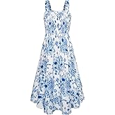 GRACE KARIN Girls Floral Maxi Dress Square Neck Wide Straps Smocked Summer Spring Flowy Dress 5-14Y