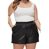 Fahsyee Plus Size Black Shorts - Faux Elastic High Waisted Leather Short for Women PU Pleather Casual with Pockets 0X-4X