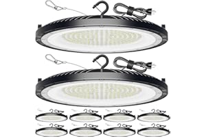 ONLYLUX UFO LED High Bay Lights 10 Pack 250W, 37500LM 5000K Daylight, IP65 Waterproof Led Shop Lights for Warehouse Workshop Factory Gym Garage Livestock Barn