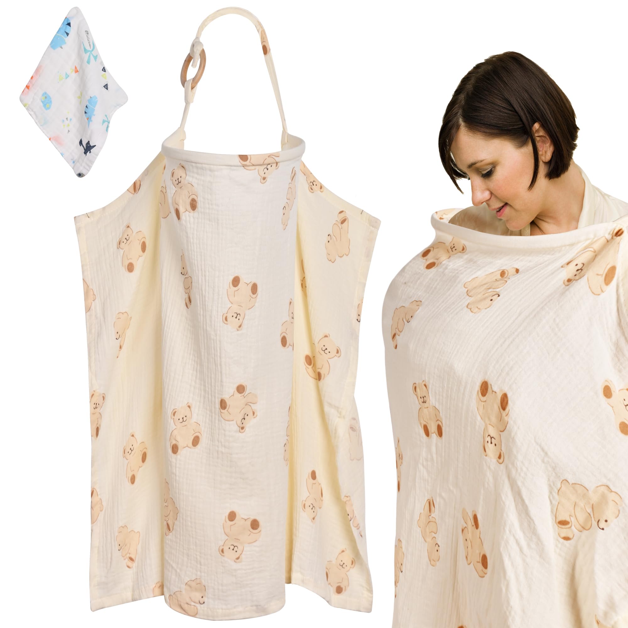 Breastfeeding Cover + Baby Muslin Towels Pack of Cover for Infants Multipurpose Nursing Blanket Scarf Apron Blanket Shawl Cover Privacy Adjustable Straps