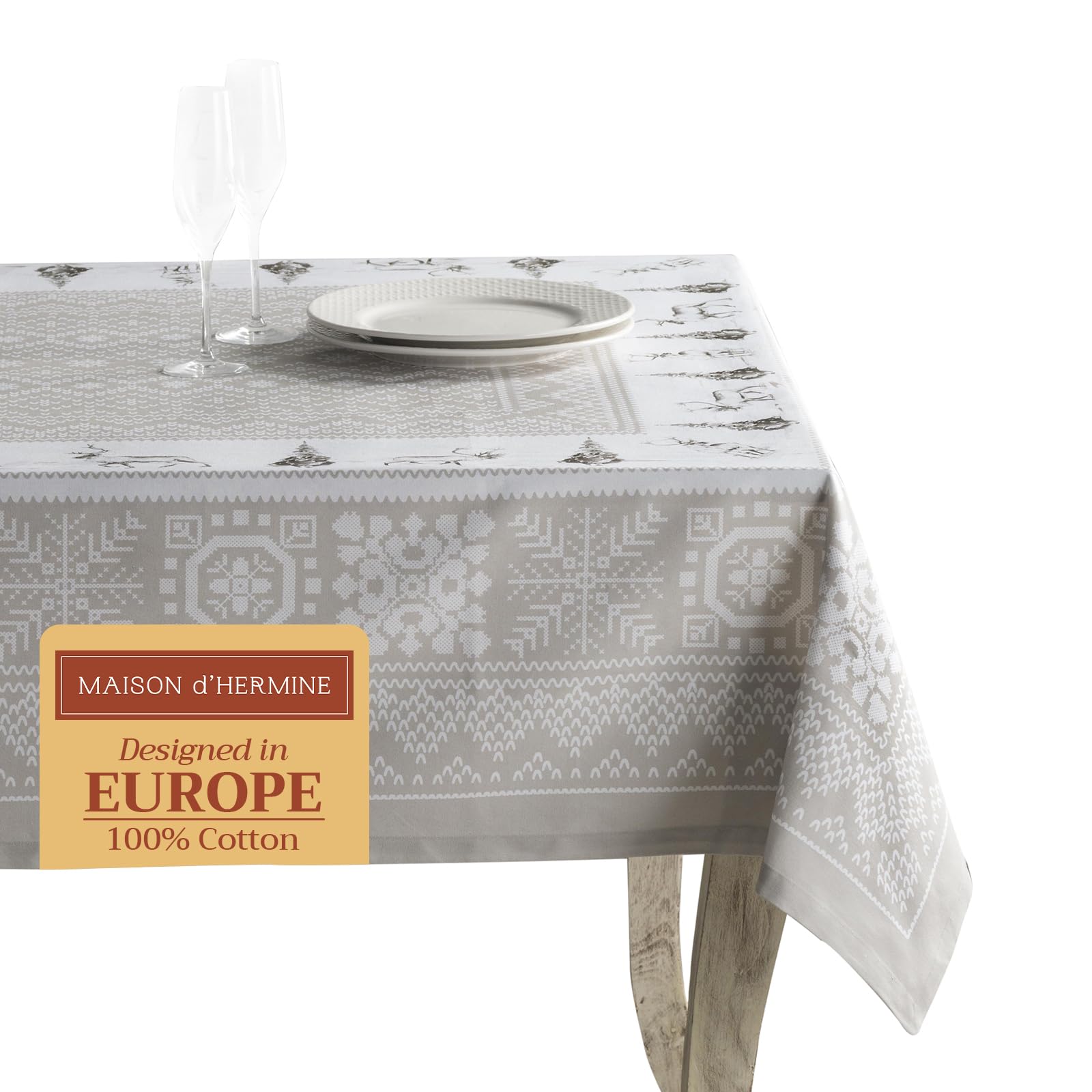 Maison d' Hermine Table Cloth Rectangle Table 100% Cotton 230 cm x 140 cm Tablecloth Reusable Everyday Use for Christmas Decorations Dining Farmhouse Home Party Festive (Cozy Christmas)