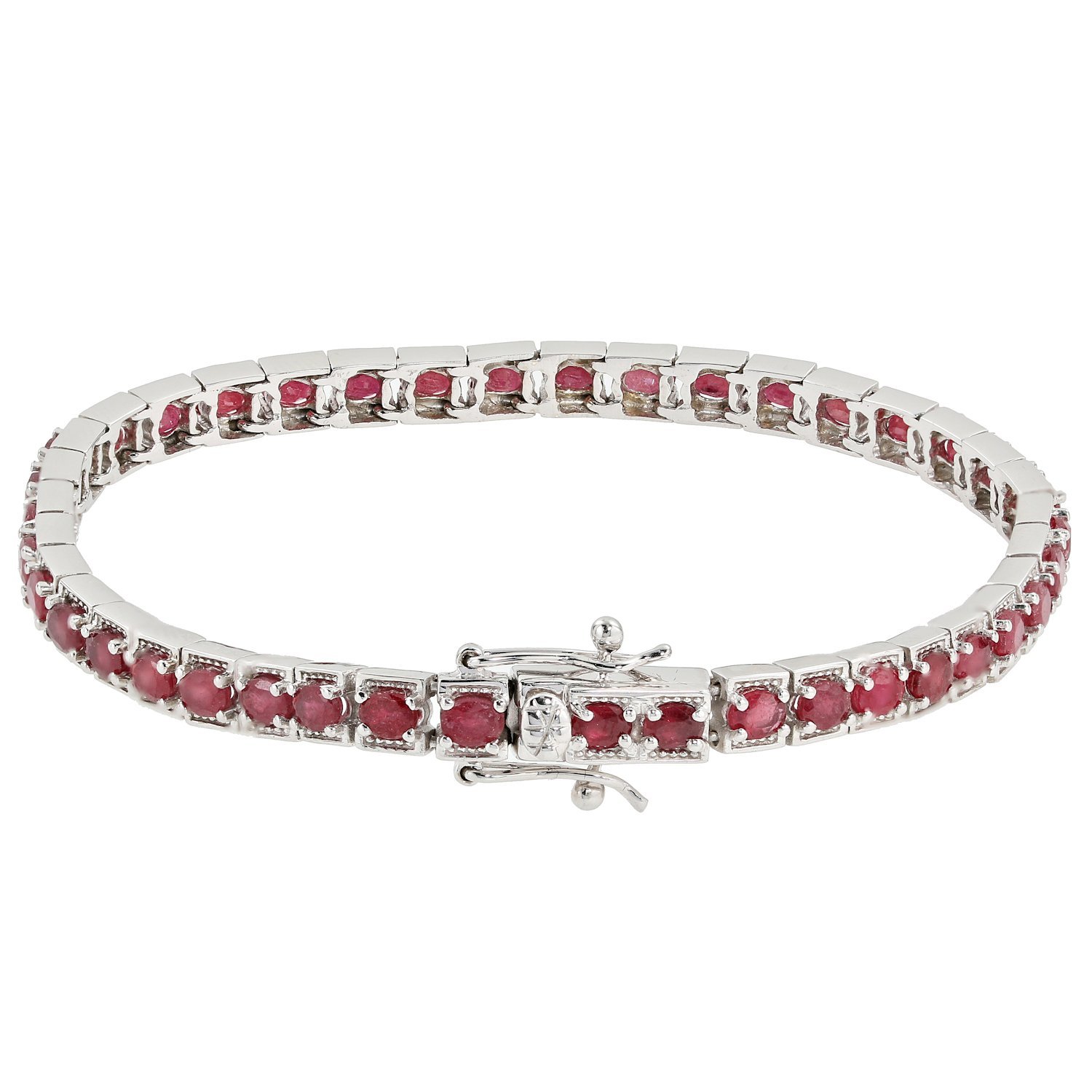 Harry IVENS Ladies 'Bracelet 925 Sterling Silver Rhodium Plated Ruby 925 Sterling Silver 19 cm