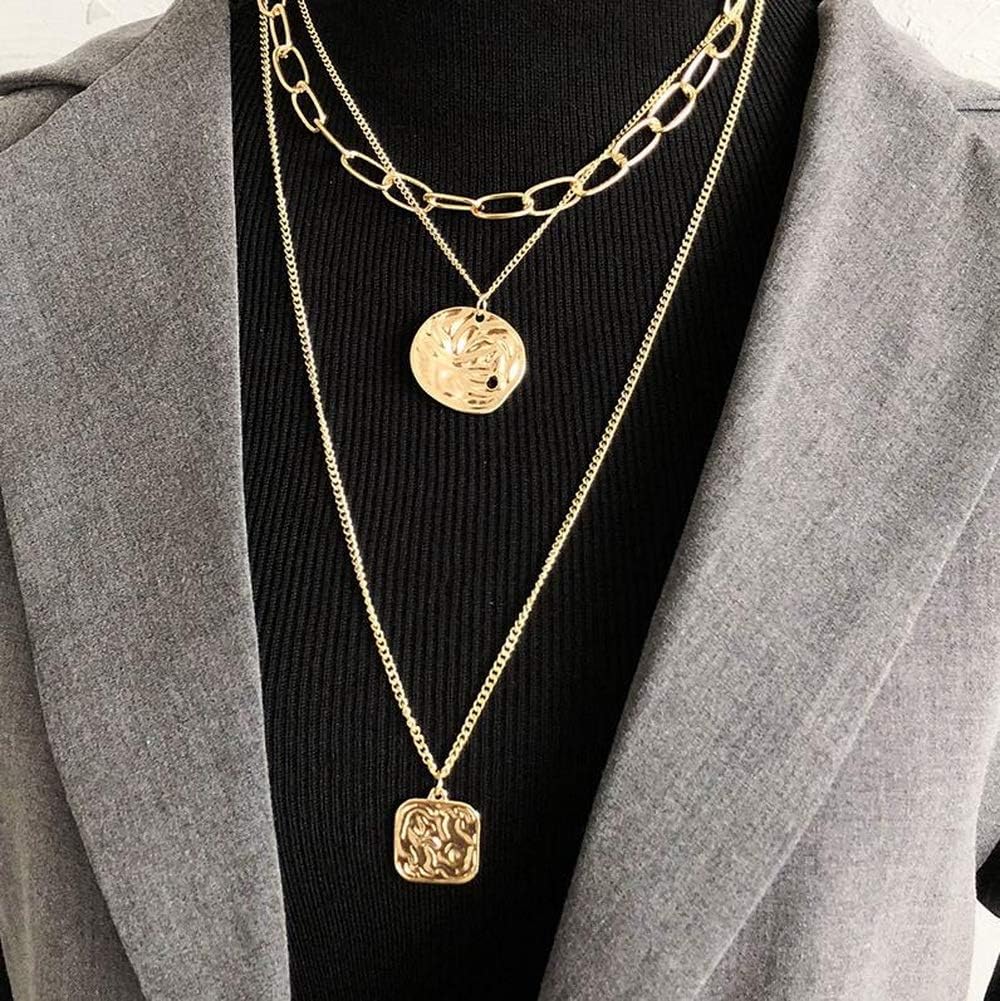 Vintage Multilayers Metal Punk Silver Chains Cross Square Choker Gothic Collar Punk Charm Necklace Pendant Neck - Jewelry Statement Rock 90's Heavy Duty for Men Women Male Female (Type: G)