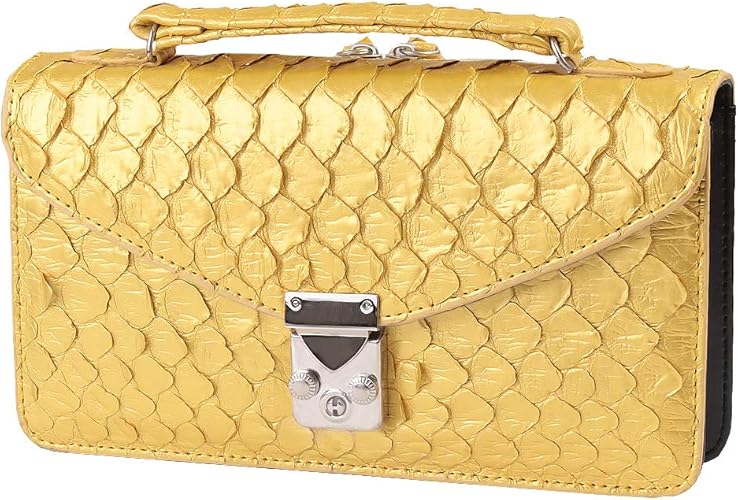Amazon セカンドバッグ メンズ パイソンレザー 蛇革 鍵付き 2in1 財布一体型バッグ No 2605 ゴールド クラッチ セカンドバッグ