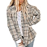Asiertiy Womens Buffalo Plaid Flannel Shirt Long Sleeve Collar Button Down Blouses Lightweight Tops (XS-4XL)