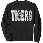 Tigers Mascot Distressed Vintage School Sports Name Fan Sweatshirt