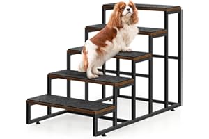 CADUKE Pet Stairs for Bed Small Dogs, 5 Steps Dog Stairs for Small Dogs, Pet Steps for High Bed and Couch Sofa, Non-Slip Dog Stairs for Small Dogs, Older or Injured Pet, Brown