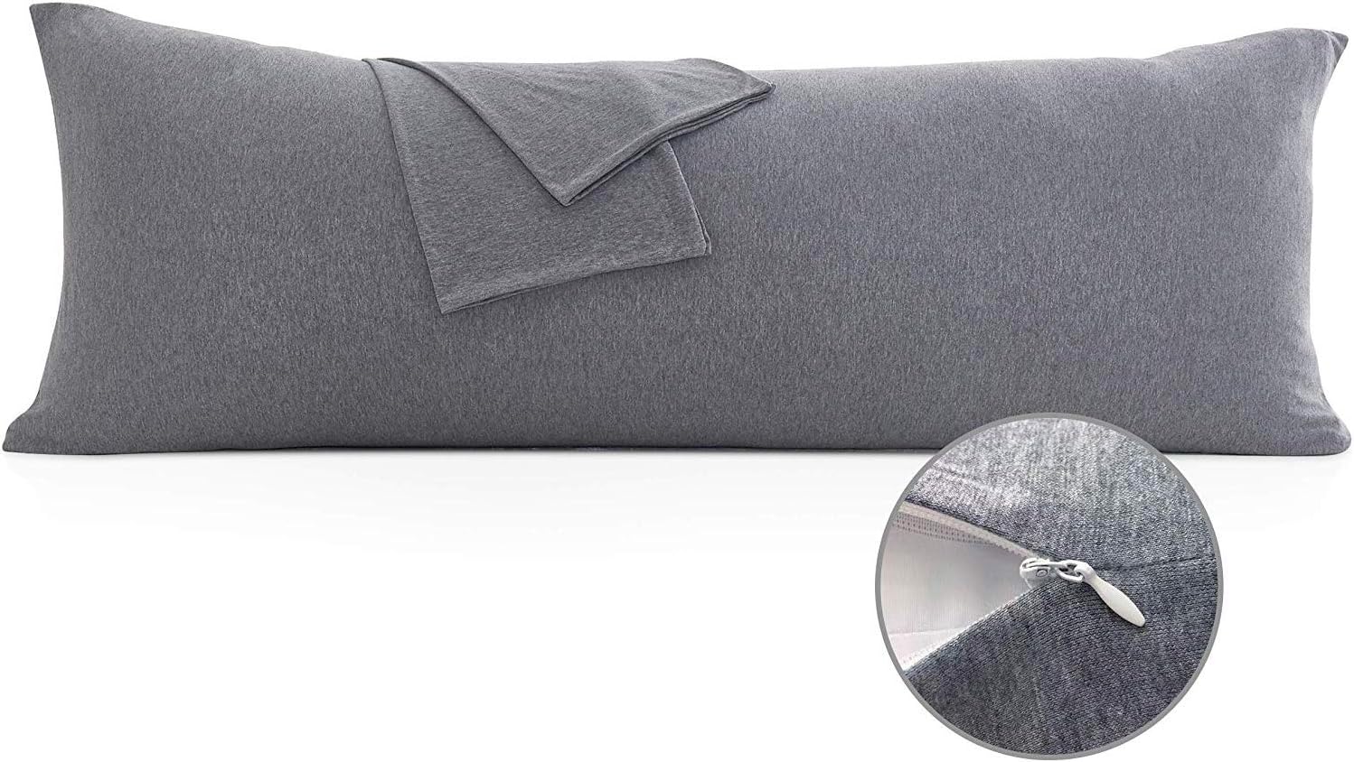 100% Jersey Cotton Body Pillow Cover with Zipper - Luxury Soft Removable Body Pillow Case - Long Fuzzy Body Pillow Cover - Knitted Cotton Pillowcase (Grey, 21"X54"): Home & Kitchen