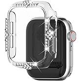 Falandi Hard Case Compatible with Apple Watch Case Series SE 6/5/4 40mm Rhinestones with Built-in Glass Screen Protector Diamond iWatch Face Cover Smart Watch Case for Women Girl, 40mm Clear