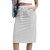 Gaoho Women's Midi Skirt with Elastic Drawstring Waist Back Slit Skirt with Pocket Sweat Skirt