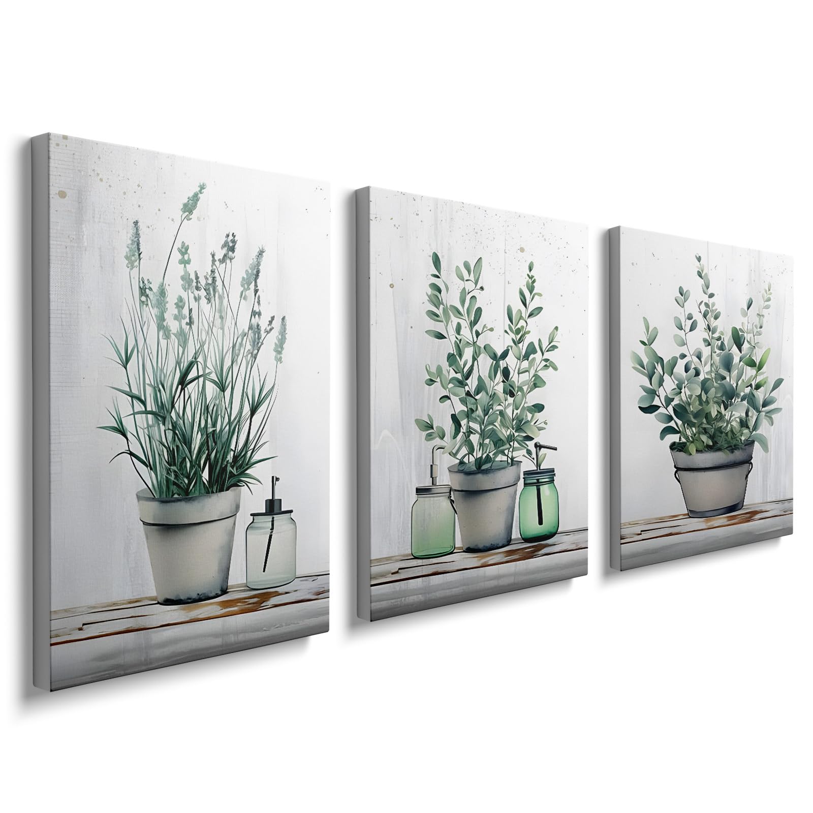 prinfantasy Framed Canvas Wall Art for Living Room Minimalist Botanical 12x16in Plant Wood Flower Green Leaf Artworks Prints Poster for Bathroom Bedroom Set of 3 YH1806