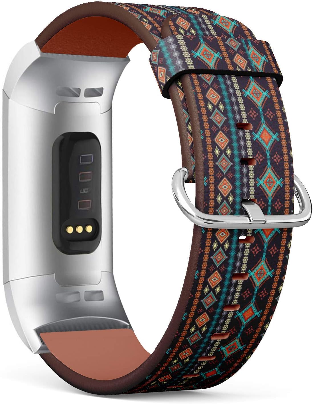 Compatible with Fitbit Charge 3, Replacement Leather Band Bracelet Wristband Strap + Adapters [ Ethnic Ethno Boho ]