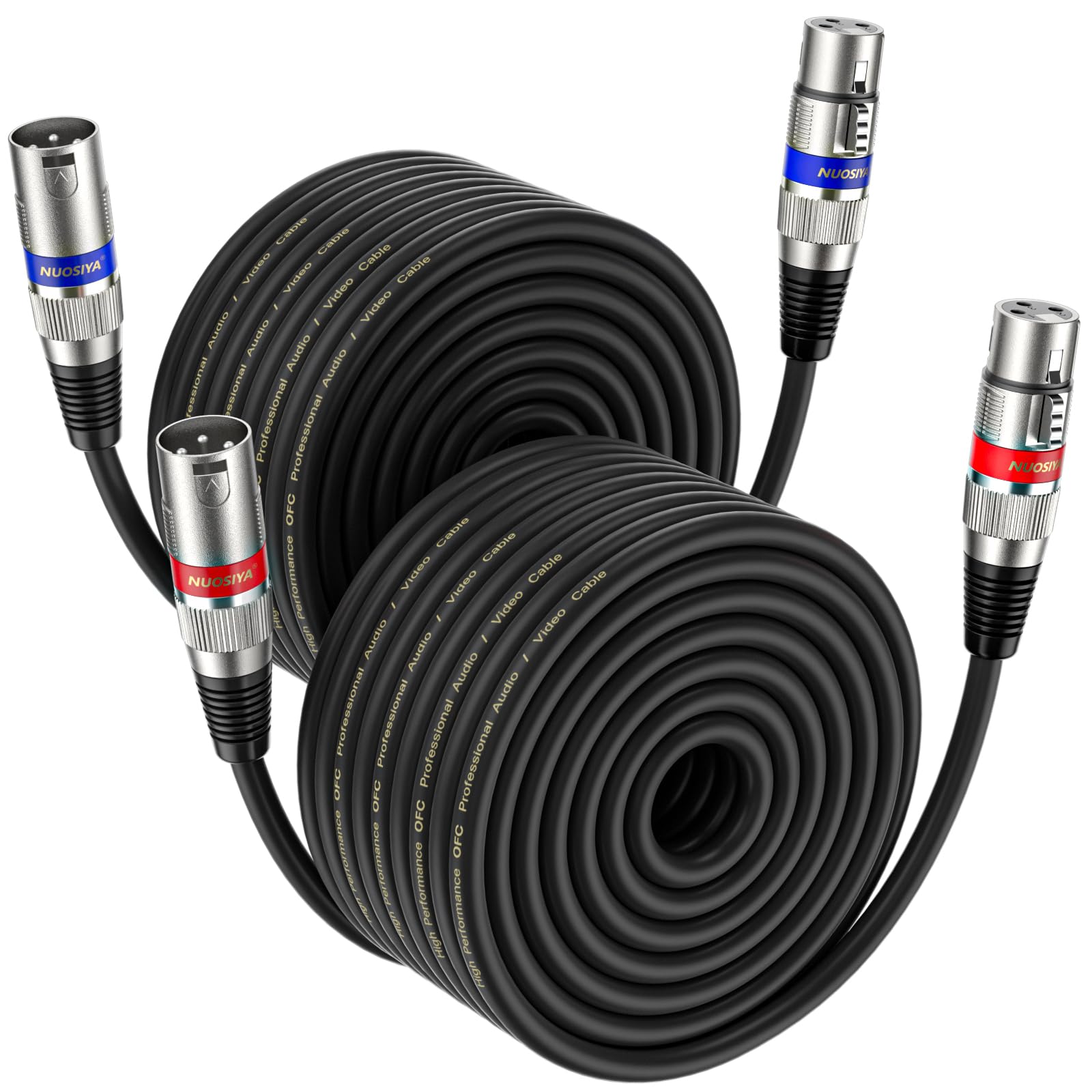 NUOSIYA 30M XLR Cables 2 Packs,XLR Male to Female 3 Pins Balanced Microphone Cable for Studio Recorder, Mic, Mixer, Speaker System, Phantom Power