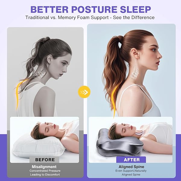 MIMCAT PAIN RELIEF COOLING PILLOW FOR NECK SUPPORT ADJUSTABLE CERVICAL PILLOW SIDE SLEEPING MEMORY FOAM WITH SUPER SOFT AND COOLING SATIN PILLOWCASE GREY
